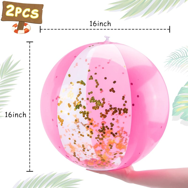 FuturePlusX 2PCS Glitter Beach Balls, 16 Inch Inflatable Pool Toys, for Beach Party Favor - Image 4